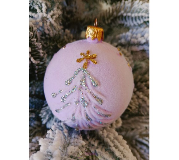 Новорічна куля в оксамиті "Ялинка" 80мм бузкова, ціна за набір 4 шт